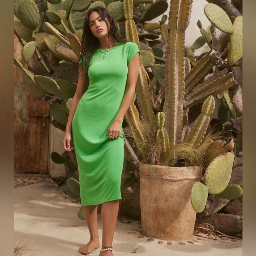 Free People Slim Midi Dress in Green